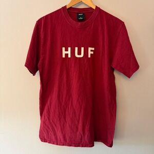HUF Mens OG Logo Short Sleeve Graphic T-Shirt Burgundy Red Size Medium skate